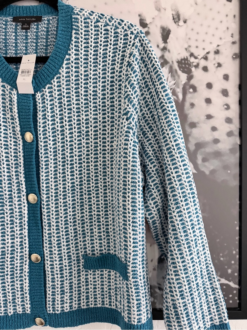 Ann Taylor Blue and White Textured Knit Cardigan Set - Picture 7 of 14